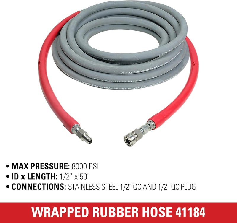 Simpson Simpson Cleaning 41184 Wrapped Rubber 8000 PSI Pressure Washer Hose Hot and ColdWater Use Industrial Strength 38 Inch Inner Diameter 50 Feet Gray  - Image 4
