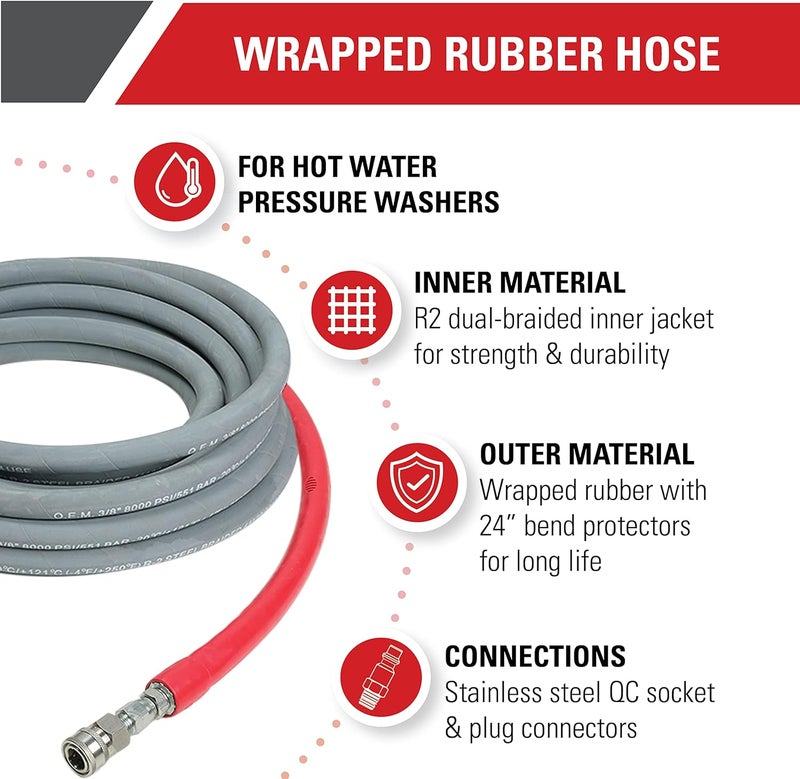 Simpson Simpson Cleaning 41184 Wrapped Rubber 8000 PSI Pressure Washer Hose Hot and ColdWater Use Industrial Strength 38 Inch Inner Diameter 50 Feet Gray  - Image 2