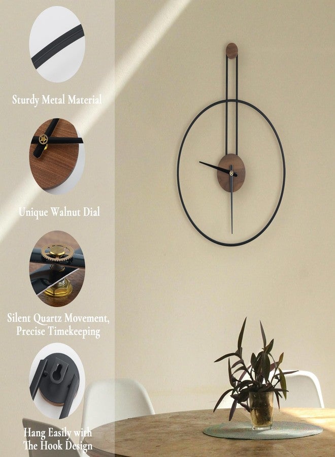 DRELIFAM Modern Wall Clock Large Wall Clocks with Walnut Dial Silent Non-Ticking for Living Room Home Decor Bedroom Kitchen Office 17.8''× 24.4'' (Black, Medium) - Image 5