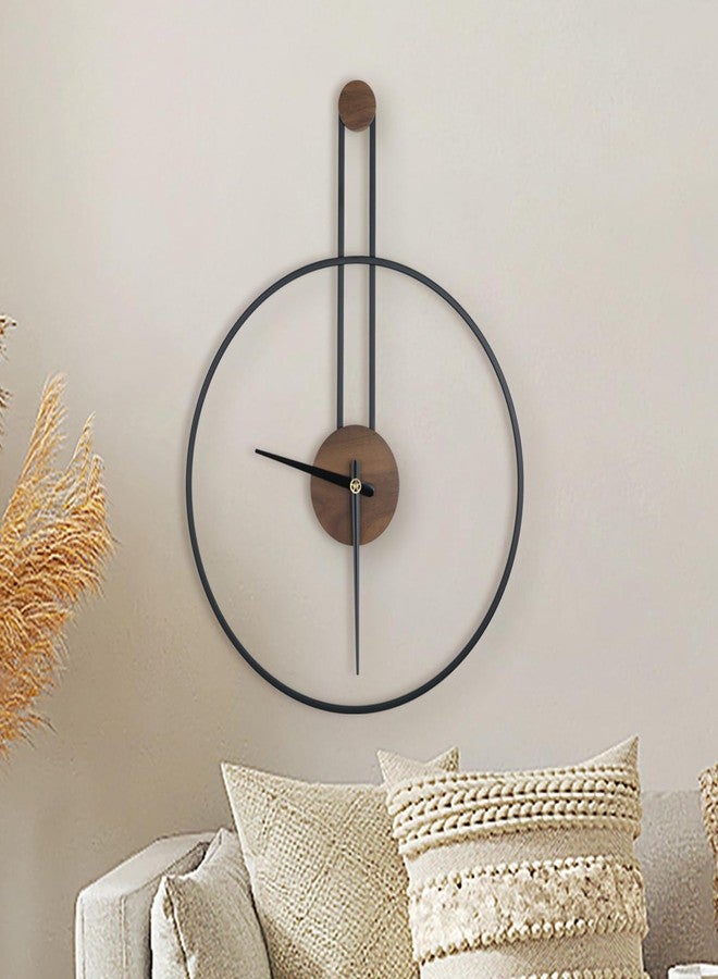 DRELIFAM Modern Wall Clock Large Wall Clocks with Walnut Dial Silent Non-Ticking for Living Room Home Decor Bedroom Kitchen Office 17.8''× 24.4'' (Black, Medium) - Image 1