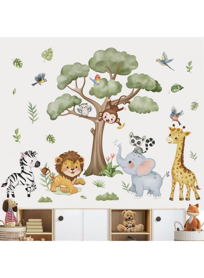 wondever Watercolor Forest Animal Tree Wall Stickers Elephant Giraffe Lion Zebra Peel and Stick Wall Art Decals for Kids Room Baby Nursery Bedroom - Image 2