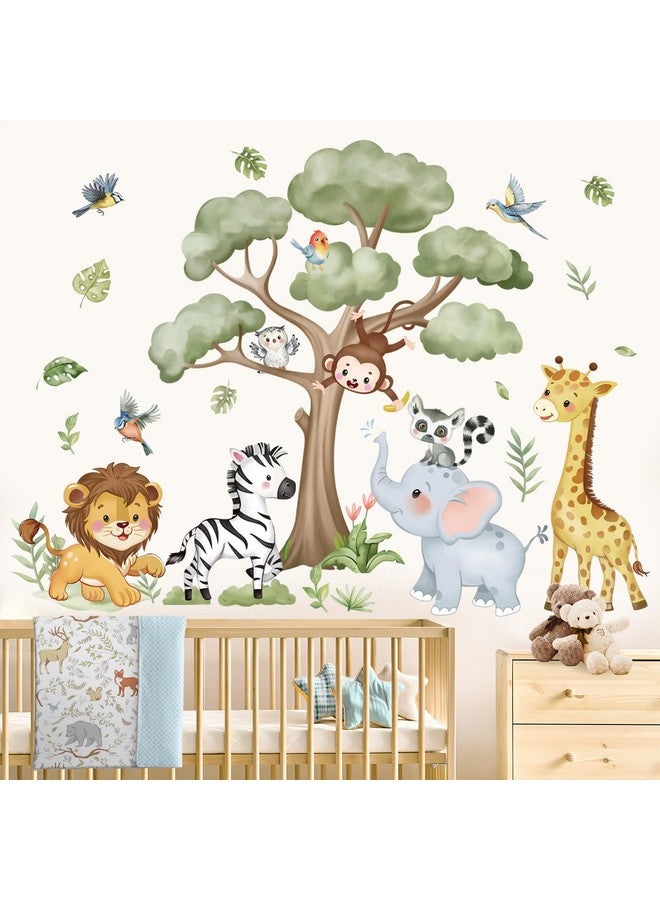 wondever Watercolor Forest Animal Tree Wall Stickers Elephant Giraffe Lion Zebra Peel and Stick Wall Art Decals for Kids Room Baby Nursery Bedroom - Image 1
