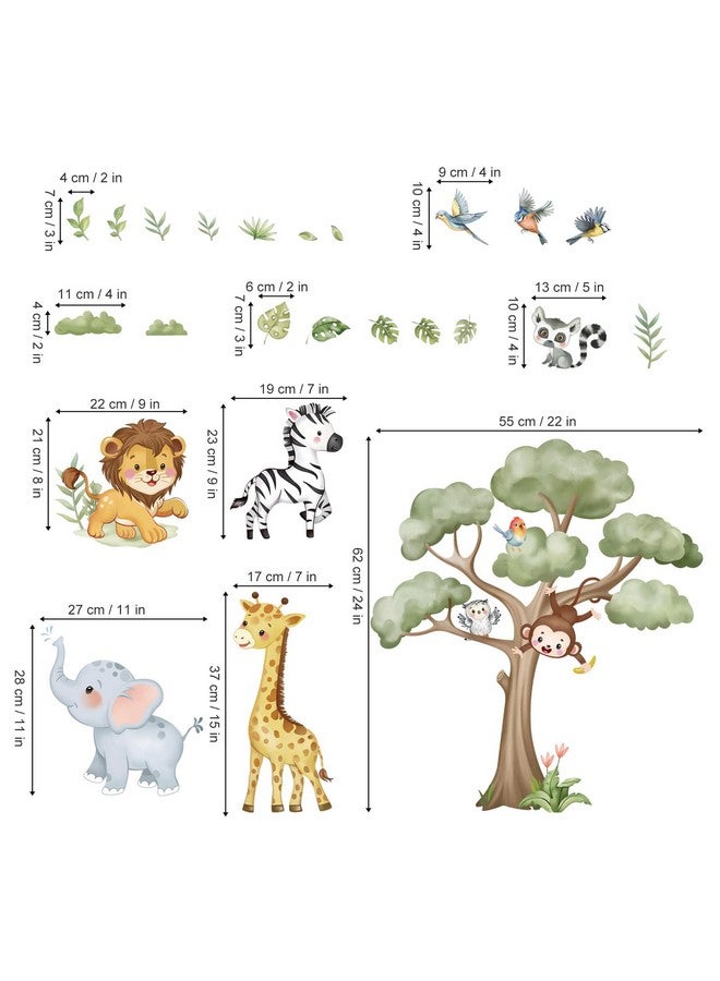 wondever Watercolor Forest Animal Tree Wall Stickers Elephant Giraffe Lion Zebra Peel and Stick Wall Art Decals for Kids Room Baby Nursery Bedroom - Image 4