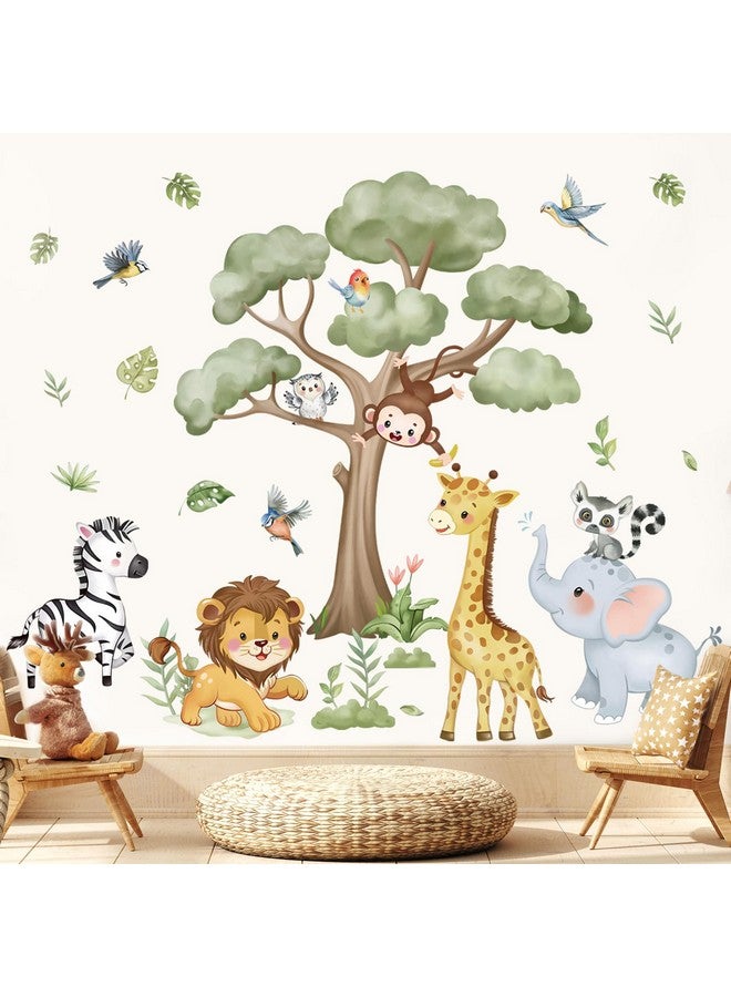 wondever Watercolor Forest Animal Tree Wall Stickers Elephant Giraffe Lion Zebra Peel and Stick Wall Art Decals for Kids Room Baby Nursery Bedroom - Image 3