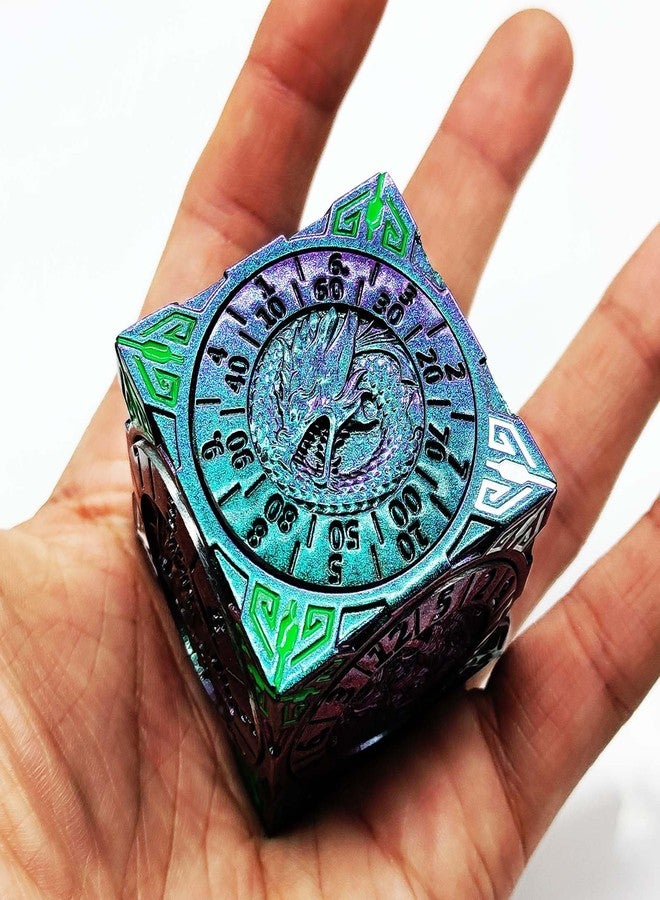 EZUO Spinner DND Dice Fidget, Rotating Metal D&D Dice Set with 3D Relief Design, Cool Polyhedral RPG Dice Accessories, Dungeons and Dragons Gift for Role Playing Tabletop Games (Gradate Purple Green) - Image 2