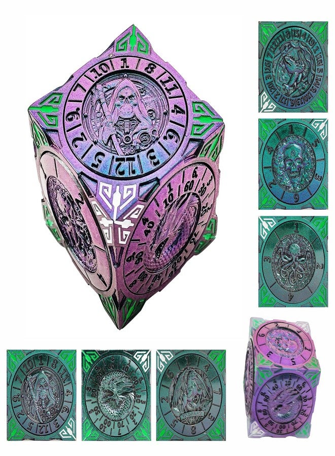 EZUO Spinner DND Dice Fidget, Rotating Metal D&D Dice Set with 3D Relief Design, Cool Polyhedral RPG Dice Accessories, Dungeons and Dragons Gift for Role Playing Tabletop Games (Gradate Purple Green) - Image 1