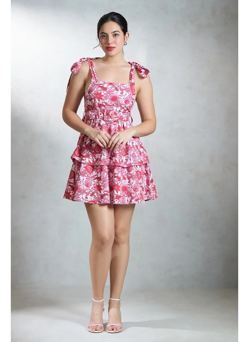 Virgio Virgio Women Cotton Square Neck Mini Length Floral Sleeveless Dress
