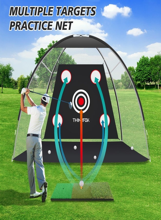 THINNFOK Golf Net, Golf Practice Net and Golf Mat, Golf Hitting Aid Nets 10x7FT for Backyard Driving Chipping Swing Training with Target Mats Real Balls for Indoor Outdoor, Golf Gifts for Men Dad Golfers - Image 2