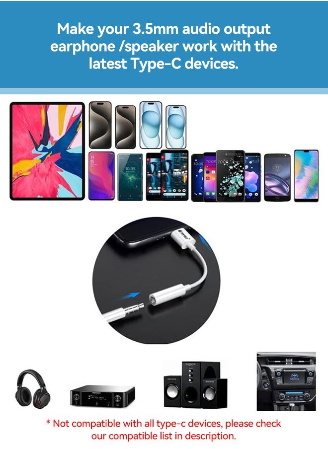 Type-C USB C to 3.5mm Headphone Adapter Cable Jack, Audio Car AUX for iPhone 16/15 Pro/Max/Plus Samsung Fold/Flip 6 5 S25 S24 Google Pixel 9, for iPad 10th Pro Mini 6 Air