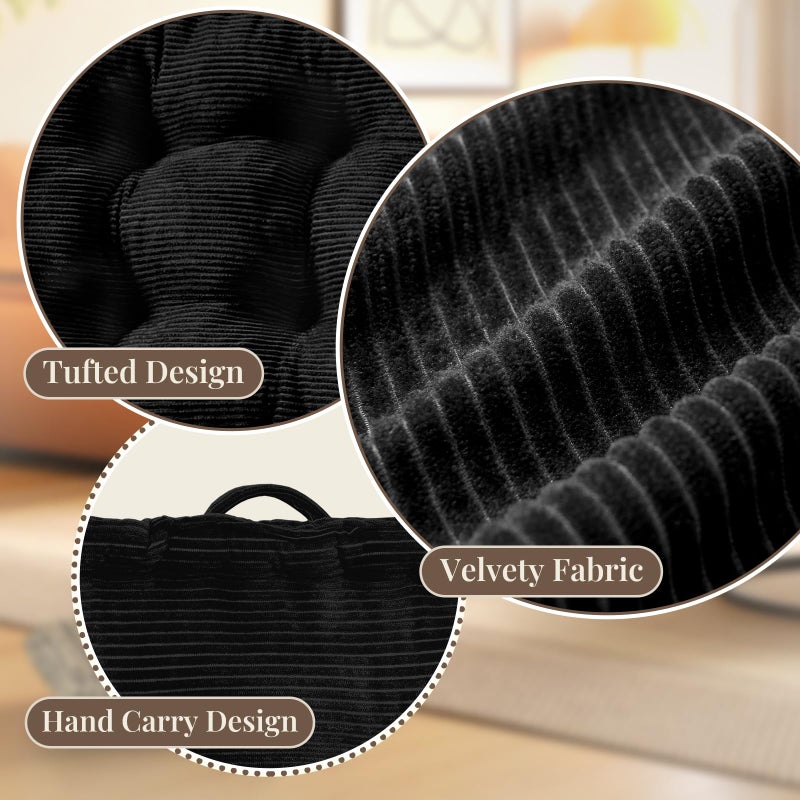 Wellsin Square Floor Pillows for Adults Kids - Meditation Floor Pillow Seating Cushion - Tufted Floor Cushion with Shredded Foam & Velvet Cover, 2 Pack, 20x20 Inch, Black - Image 4