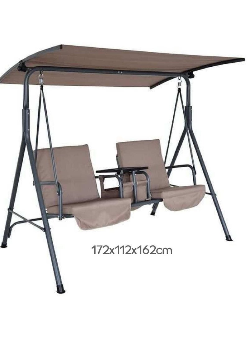 DubaiGallery طقم غطاء أرجوحة مقعدين غطاء مظلة الأرجوحة وغطاء مقعد الأرجوحة بديل غطاء واقي للأثاث بيج غطاء مظلة أرجوحة سوليداد - Image 1