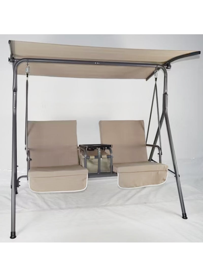 DubaiGallery طقم غطاء أرجوحة مقعدين غطاء مظلة الأرجوحة وغطاء مقعد الأرجوحة بديل غطاء واقي للأثاث بيج غطاء مظلة أرجوحة سوليداد - Image 4