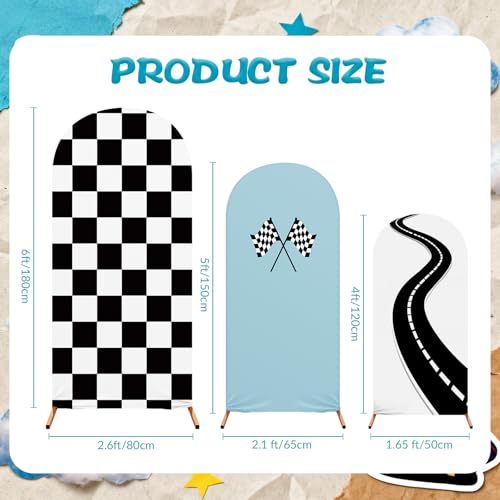 RimCereal 3 Pack Racing Car Theme Fast Party Arch Backdrop Covers Set of 4ft, 5ft, 6ft Black White Racing Theme Checkered Spandex Arch Cover for Birthday Wedding Baby Shower Party Decor(Blue) - Image 2