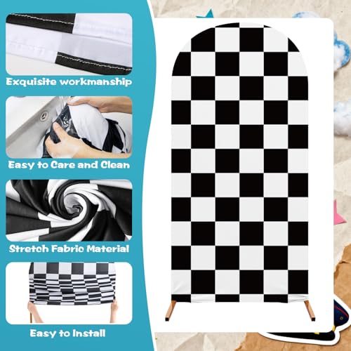 RimCereal 3 Pack Racing Car Theme Fast Party Arch Backdrop Covers Set of 4ft, 5ft, 6ft Black White Racing Theme Checkered Spandex Arch Cover for Birthday Wedding Baby Shower Party Decor(Blue) - Image 3