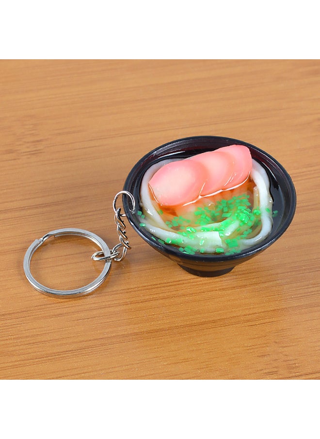 A Generation Of Hair Simulation Udon Noodle Food Play Pendant Creative Simulation Food Bowl Japanese Ramen Model Pendant-Color:Ham Udon Noodles-Key Ring-Dimensions:5cm*2cm*2.5cm  - Image 1
