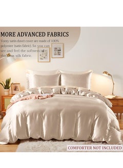 Generic Bedding Duvet Cover Sets, 3 Pieces Satin Bedding Set, King Size Silky Duvet Covers Collection, 1x Cooling Duvet Cover 104x90 Inches and 2 Pillowcases, Comforter Not Included - Champagne  - Image 5