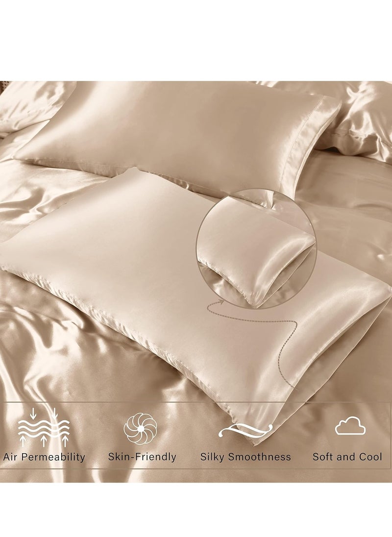 Generic - Bedding Duvet Cover Sets, 3 Pieces Satin Bedding Set, King Size Silky Duvet Covers Collection, 1x Cooling Duvet Cover 104x90 Inches and 2 Pillowcases, Comforter Not Included - Champagne - Image 1