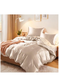 Generic Bedding Duvet Cover Sets, 3 Pieces Satin Bedding Set, King Size Silky Duvet Covers Collection, 1x Cooling Duvet Cover 104x90 Inches and 2 Pillowcases, Comforter Not Included - Champagne  - Image 1