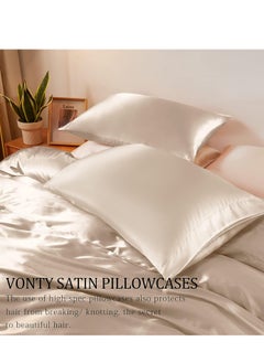 Generic Bedding Duvet Cover Sets, 3 Pieces Satin Bedding Set, King Size Silky Duvet Covers Collection, 1x Cooling Duvet Cover 104x90 Inches and 2 Pillowcases, Comforter Not Included - Champagne  - Image 3