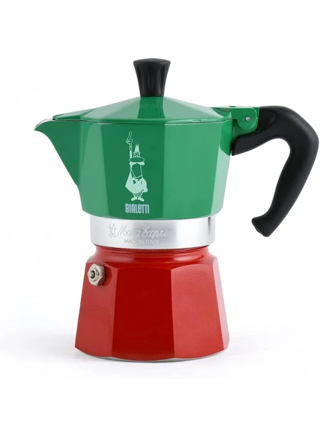 BIALeTTI Moka Express Italia Collection: Iconic Stovetop Espresso Maker Makes Real Italian Coffee Moka Pot 3 Cups 4.3 Oz 130 Ml Aluminium Colored In Red Green Silver