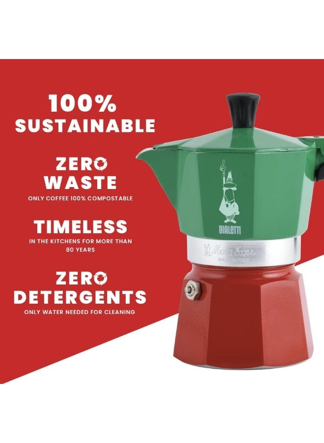 بياليتي موكا إكسبريس إيطاليا: صانعة إسبريسو على الموقد لصنع القهوة الإيطالية الأصيلة،  أكواب،  مل، ألومنيوم، أحمر أخضر فضي - Image 3
