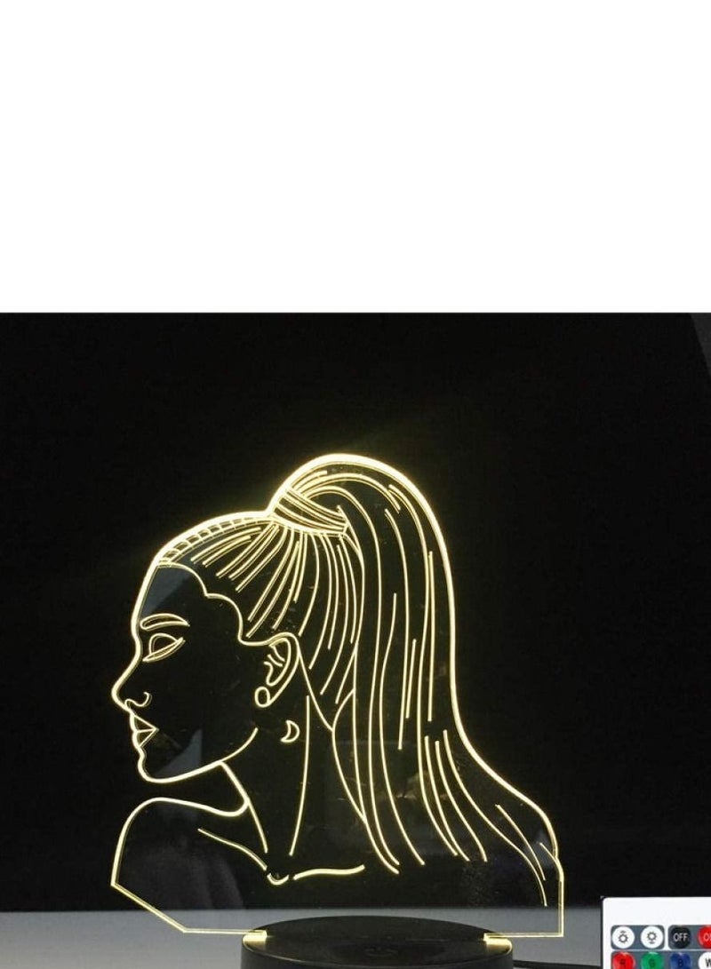 althiqahkey مصباح وهمي ثلاثي الأبعاد LED ملون متعدد الألوان ضوء ليلي طاولة ملصق المغنية الشهيرة أريانا غراندي هدية لمحبي القطط الفتيات مع 7/16 ألوان تحكم عن بعد هدايا مثالية للأطفال وزينة الغرف - Image 1