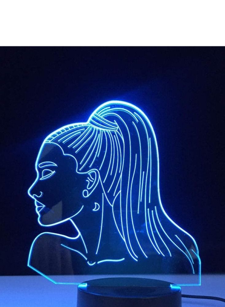 althiqahkey مصباح وهمي ثلاثي الأبعاد LED ملون متعدد الألوان ضوء ليلي طاولة ملصق المغنية الشهيرة أريانا غراندي هدية لمحبي القطط الفتيات مع 7/16 ألوان تحكم عن بعد هدايا مثالية للأطفال وزينة الغرف - Image 3