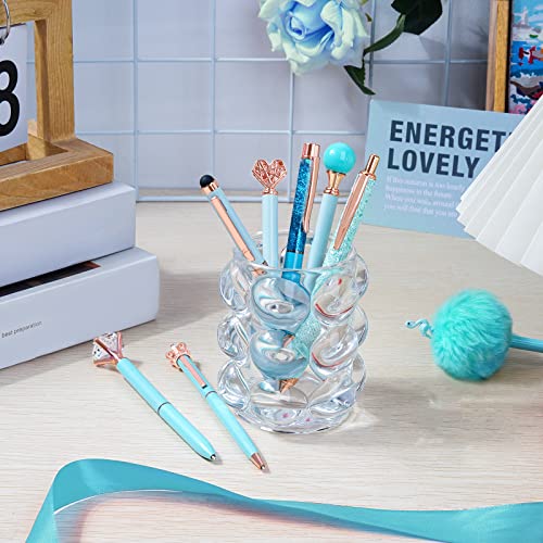 WEMATE 8Pcs Ballpoint Pens Set Metal Crystal Diamond Pen Glitter Pen for Journaling Blue Bling in Black & Blue Ink Pretty Cute Pens Fancy Pens Gifts for Women Wedding School Office Desk(Blue) - Image 2