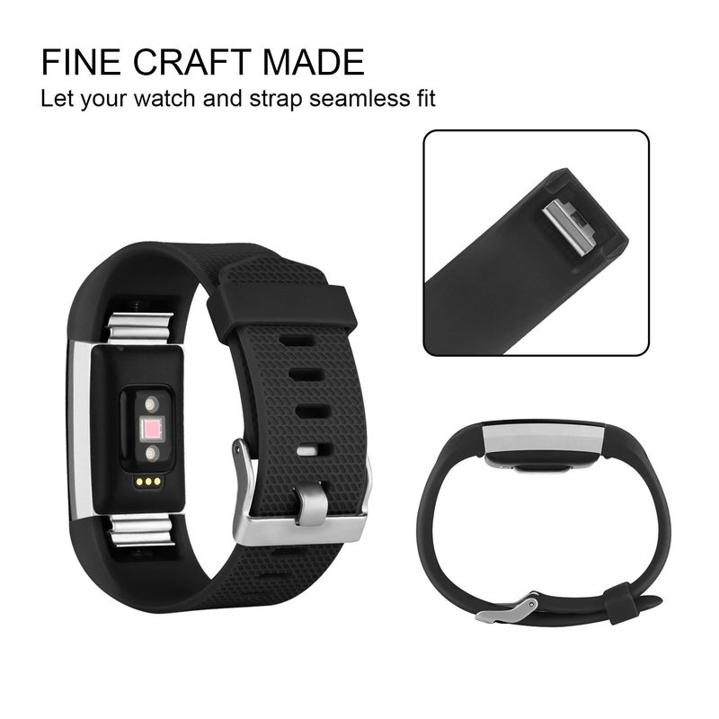 Tobfit 4 Pack Sport Bands Compatible with Fitbit Charge 2, Replacement Wristbands for Women Men, Small/Large (Large, Black/Black/Black/Black) - Image 5