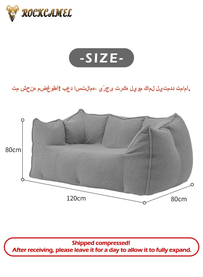 ROCKCAMEL Super Soft Double Bean Bag Sofa, Relieve Fatigue, Bean Bag Design Can Sleep Or Lie Down, Sponge Filling Skin-Friendly Fabric, Compressed Packaging, Detachable And Washable, Floor-Standing Sofa Suitable For Bedroom Balcony Living Room 120*80*80cm Gray - Image 3