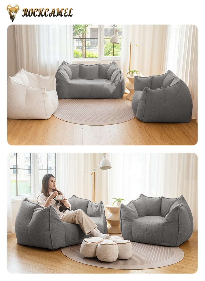 ROCKCAMEL Super Soft Double Bean Bag Sofa, Relieve Fatigue, Bean Bag Design Can Sleep Or Lie Down, Sponge Filling Skin-Friendly Fabric, Compressed Packaging, Detachable And Washable, Floor-Standing Sofa Suitable For Bedroom Balcony Living Room 120*80*80cm Gray - Image 2