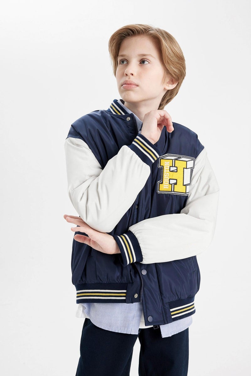 DeFacto Boy Waterproof College Collar Bomber Jacket  - Image 3