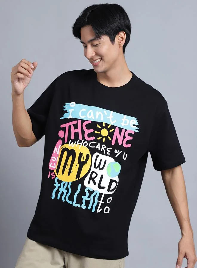 Styli Men Black Oversized Graphic Print T-Shirt By Door74