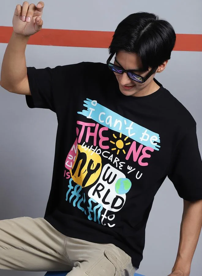 Styli Men Black Oversized Graphic Print T-Shirt By Door74