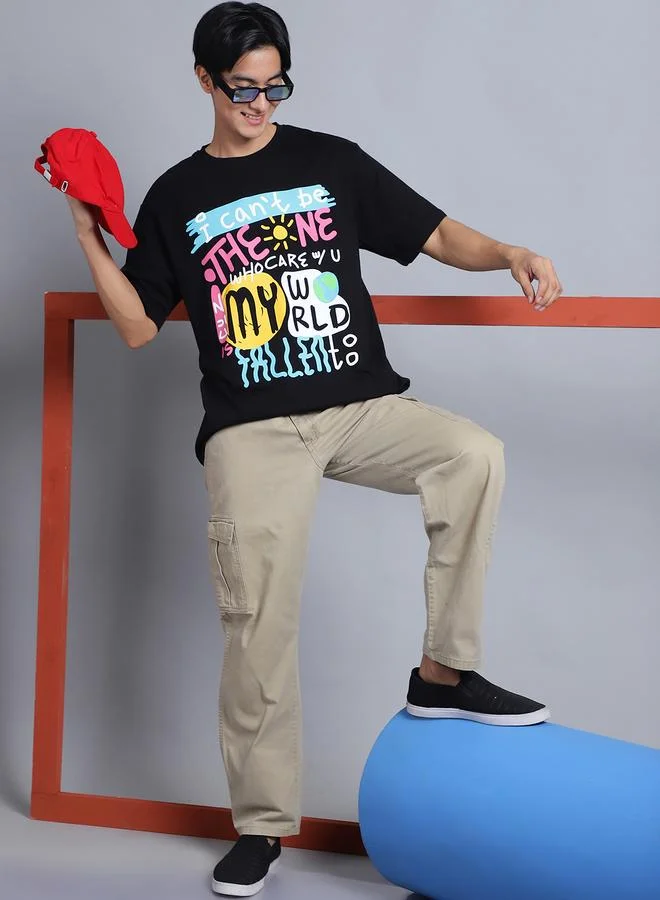 Styli Men Black Oversized Graphic Print T-Shirt By Door74
