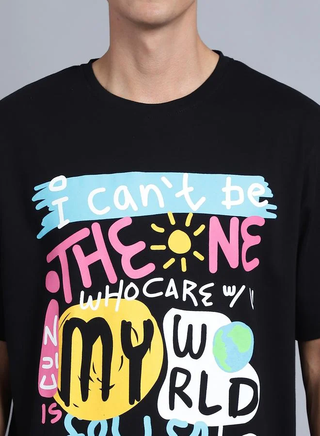 Styli Men Black Oversized Graphic Print T-Shirt By Door74