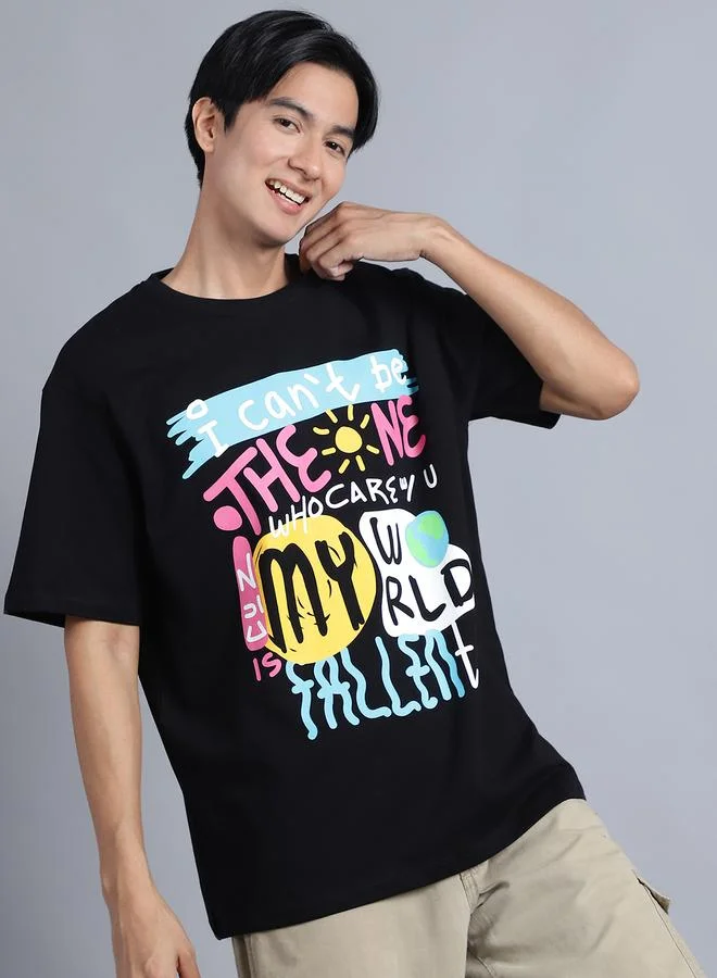 Take Two Men Black Oversized Graphic Print T-Shirt