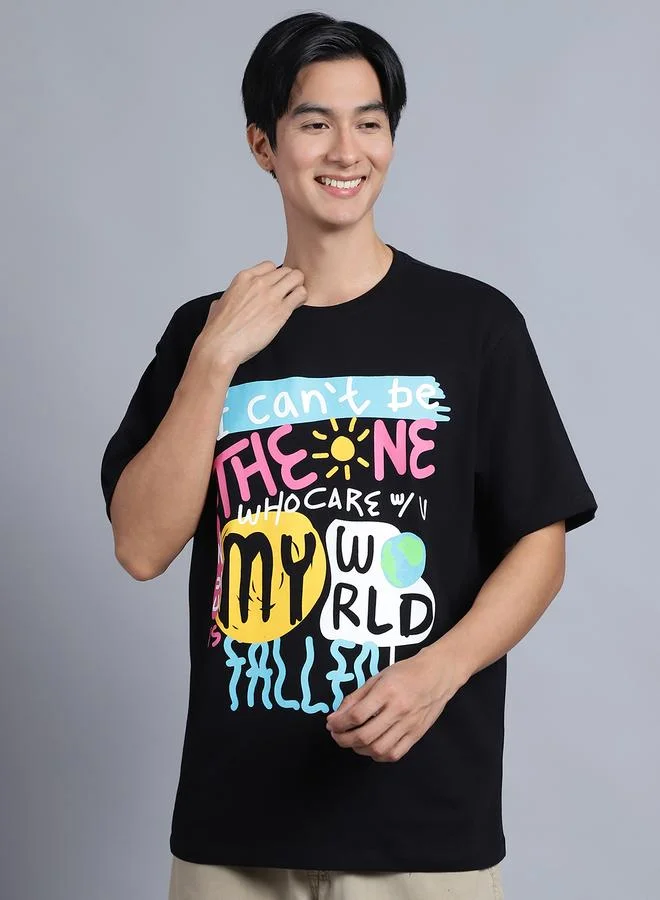 Take Two Men Black Oversized Graphic Print T-Shirt