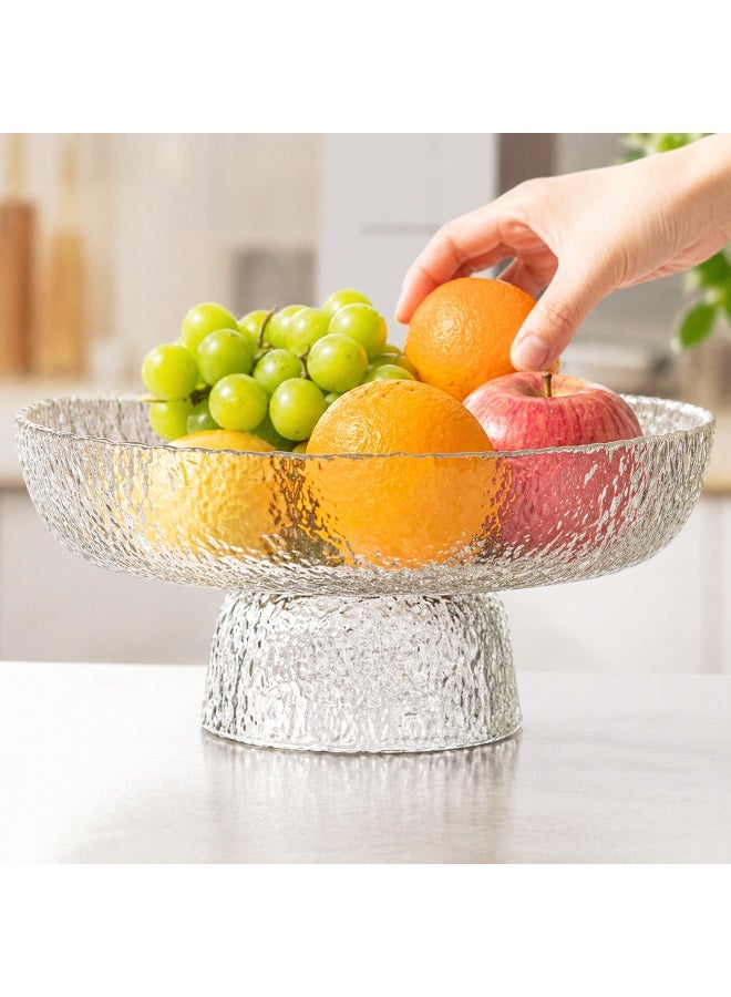 DIOTTI Glass Fruit Bowl, Textured Pedestal Serving Tray, Decorative Fruit Plate for Snacks Desserts Salad Candy, Table Centerpiece for Home, Kitchen, Daily Use (8.2*20.5*9.7 CM) - Image 2