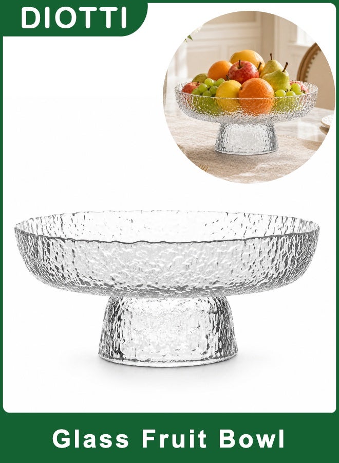 DIOTTI Glass Fruit Bowl, Textured Pedestal Serving Tray, Decorative Fruit Plate for Snacks Desserts Salad Candy, Table Centerpiece for Home, Kitchen, Daily Use (8.2*20.5*9.7 CM) - Image 1