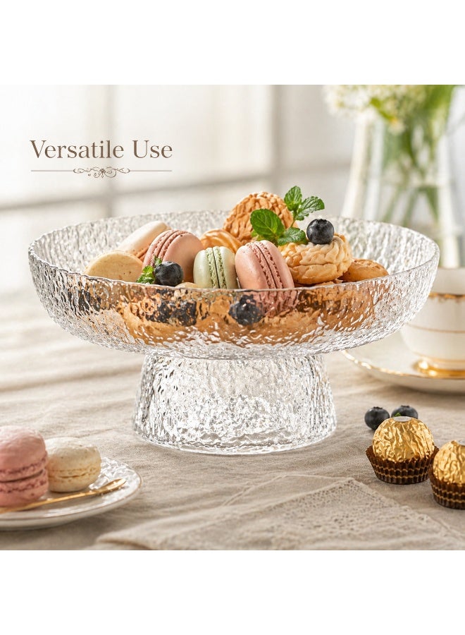 DIOTTI Glass Fruit Bowl, Textured Pedestal Serving Tray, Decorative Fruit Plate for Snacks Desserts Salad Candy, Table Centerpiece for Home, Kitchen, Daily Use (8.2*20.5*9.7 CM) - Image 4