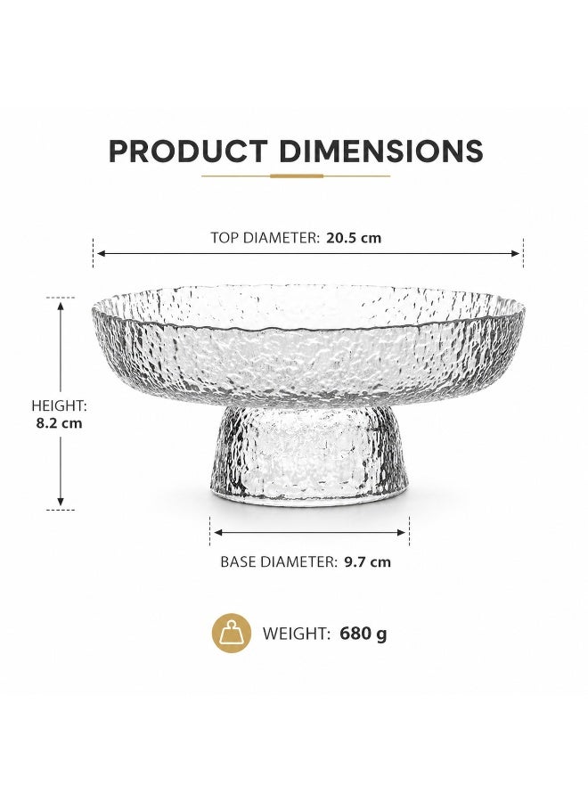 DIOTTI Glass Fruit Bowl, Textured Pedestal Serving Tray, Decorative Fruit Plate for Snacks Desserts Salad Candy, Table Centerpiece for Home, Kitchen, Daily Use (8.2*20.5*9.7 CM) - Image 5