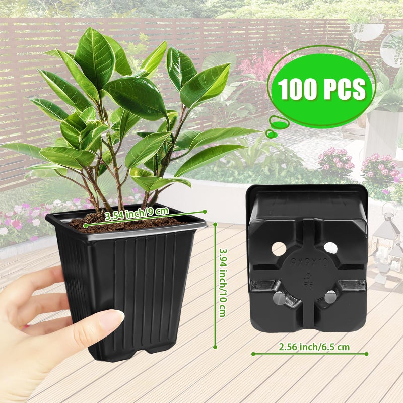 Anyumocz 100Pcs Square Plant Nursery Pots,3.5 Inch Plastic Pots with Drainage Holes,Reusable Seed Starter Pots for Flowers,Vegetables,Garden Planting,Transplanting,Succulents,Cuttings(Black) - Image 2