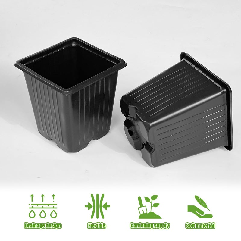 Anyumocz 100Pcs Square Plant Nursery Pots,3.5 Inch Plastic Pots with Drainage Holes,Reusable Seed Starter Pots for Flowers,Vegetables,Garden Planting,Transplanting,Succulents,Cuttings(Black) - Image 5