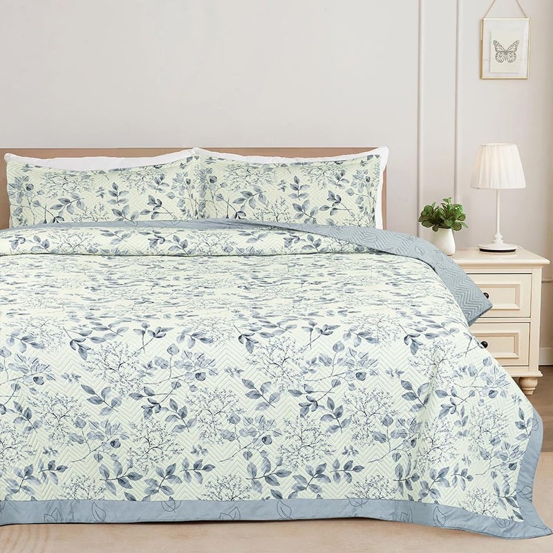 BSB مجموعة لحاف BSB HOME المطرز لجميع الأجواء 3 قطع مع أغطية الوسائد - غطاء سرير خفيف الوزن / لحاف / بطانية - مزدوج، 150 جرام لكل متر مربع | أبيض وأسود، 220 عدد الخيوط، قطن - Image 1