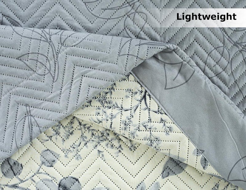 BSB مجموعة لحاف BSB HOME المطرز لجميع الأجواء 3 قطع مع أغطية الوسائد - غطاء سرير خفيف الوزن / لحاف / بطانية - مزدوج، 150 جرام لكل متر مربع | أبيض وأسود، 220 عدد الخيوط، قطن - Image 3