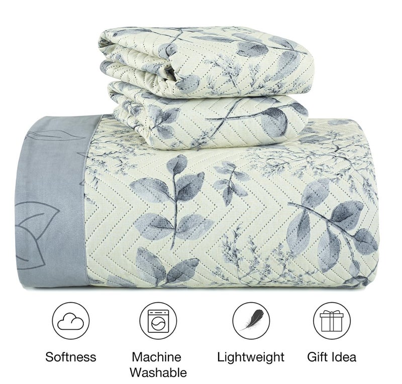 BSB مجموعة لحاف BSB HOME المطرز لجميع الأجواء 3 قطع مع أغطية الوسائد - غطاء سرير خفيف الوزن / لحاف / بطانية - مزدوج، 150 جرام لكل متر مربع | أبيض وأسود، 220 عدد الخيوط، قطن - Image 2