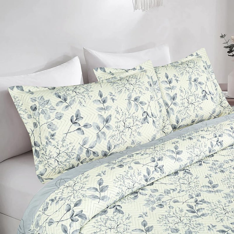 BSB مجموعة لحاف BSB HOME المطرز لجميع الأجواء 3 قطع مع أغطية الوسائد - غطاء سرير خفيف الوزن / لحاف / بطانية - مزدوج، 150 جرام لكل متر مربع | أبيض وأسود، 220 عدد الخيوط، قطن - Image 4