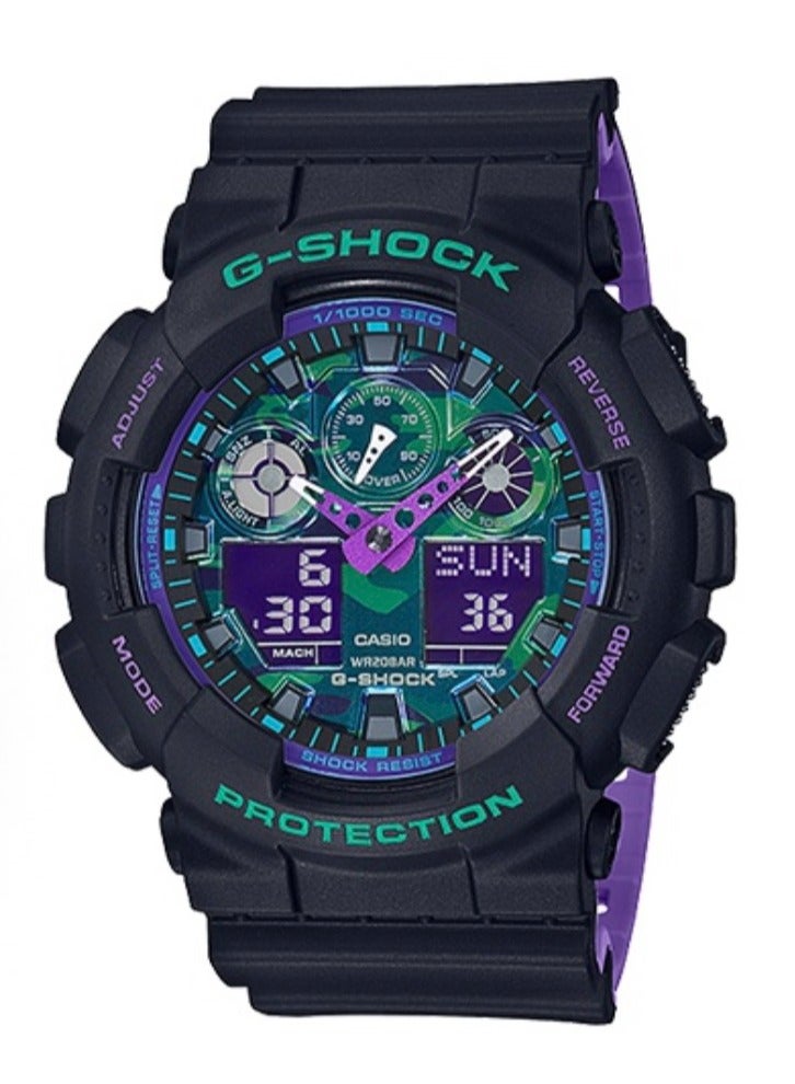 كاسيو CASIO ساعة رياضية مقاومة للماء بتصميم نيون، ونظام تشغيل كوارتز، وحزام من الراتنج، ساعة ذكية للرجال من CASIO، مع قرص أخضر - Image 1