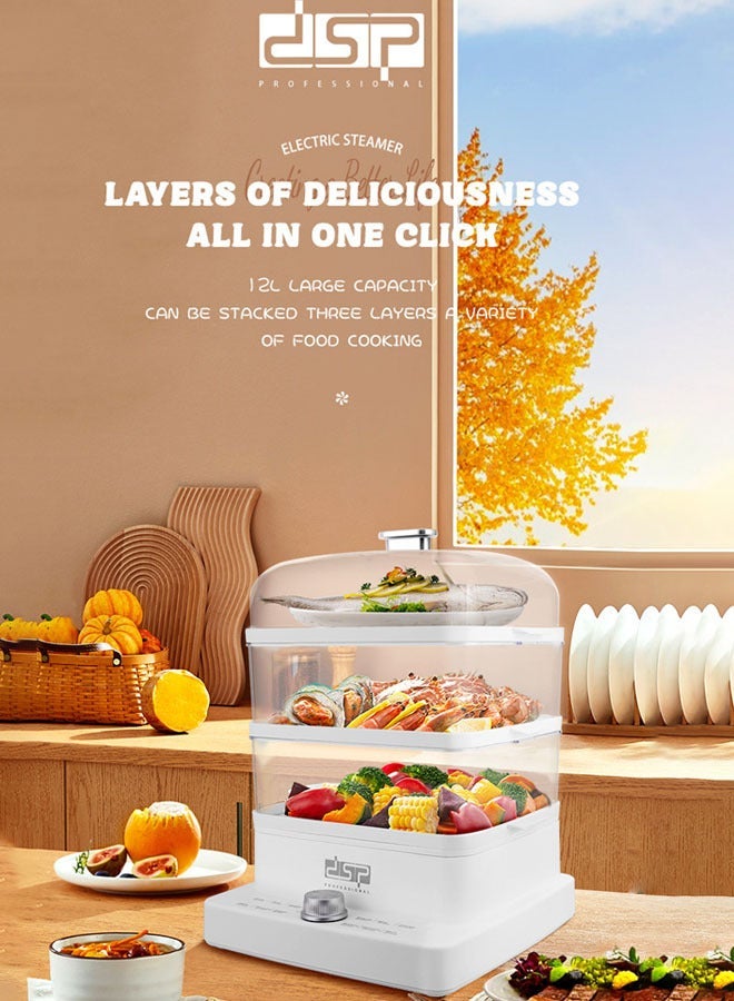 DSP Electric Food Steamer, 12L Large Capacity 3-Tier Detachable Design, Max 60 Mins Timer Control, Quick & Easy Meal Prep,Efficient and Compact, for Cooking Vegetables, Seafood, Soups, Stews and Pasta,1200W,KA5015 - Image 5